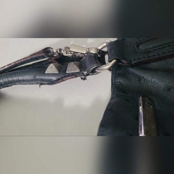 GUC Rebecca Minkoff Romeo Leather  Satchel Ostrich Style Black - Picture 13 of 16